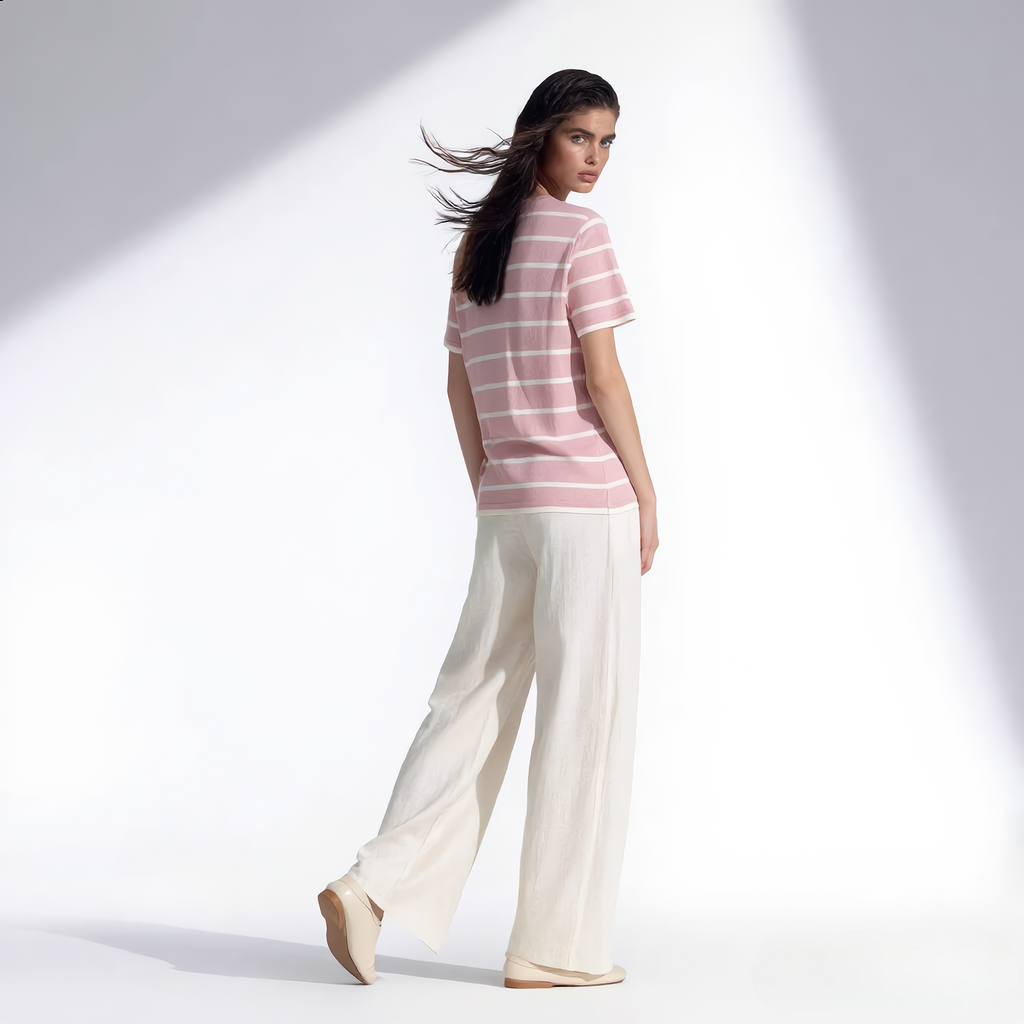 Striped Round Neck Cotton T-Shirt