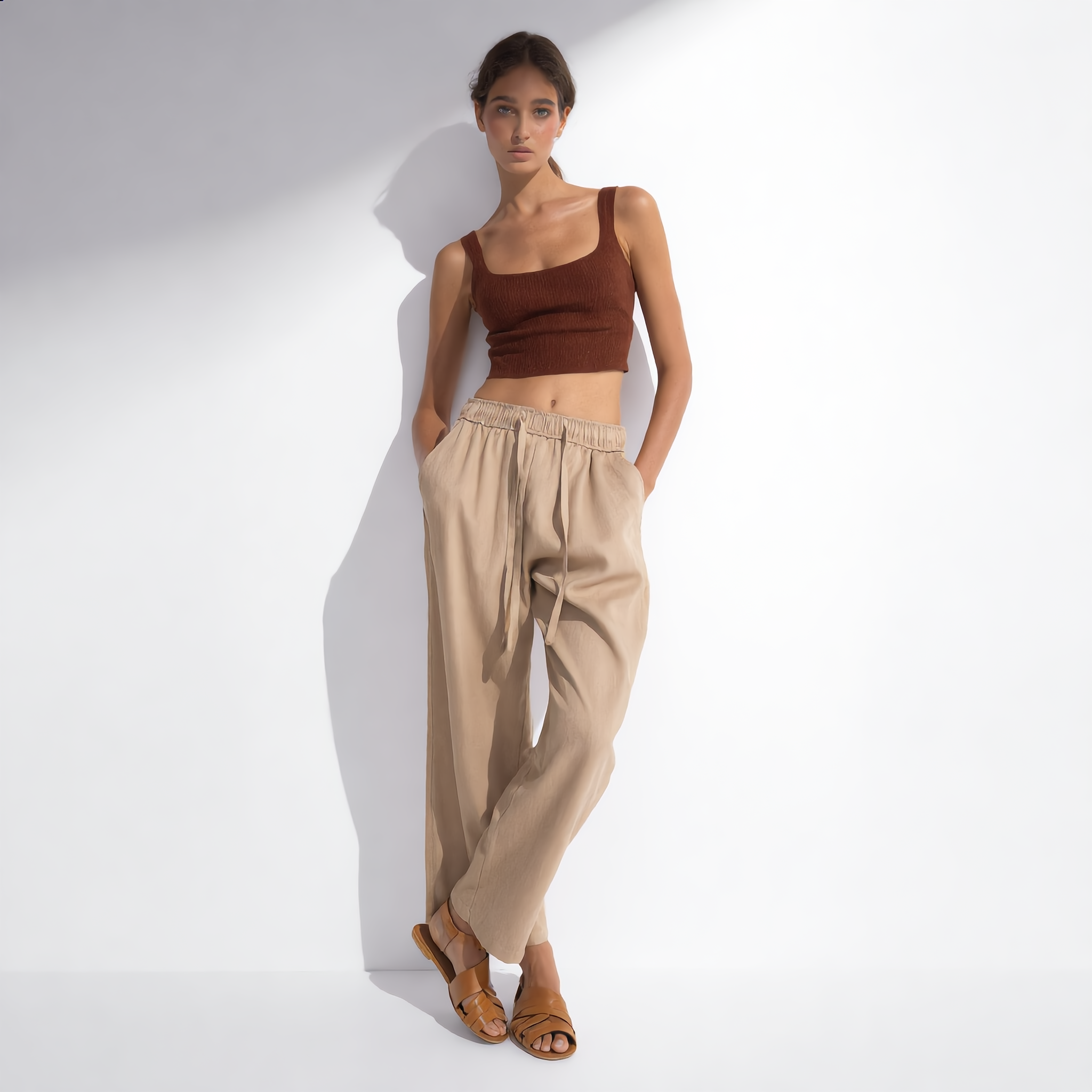 Wide-Leg Cotton Drawstring Pant