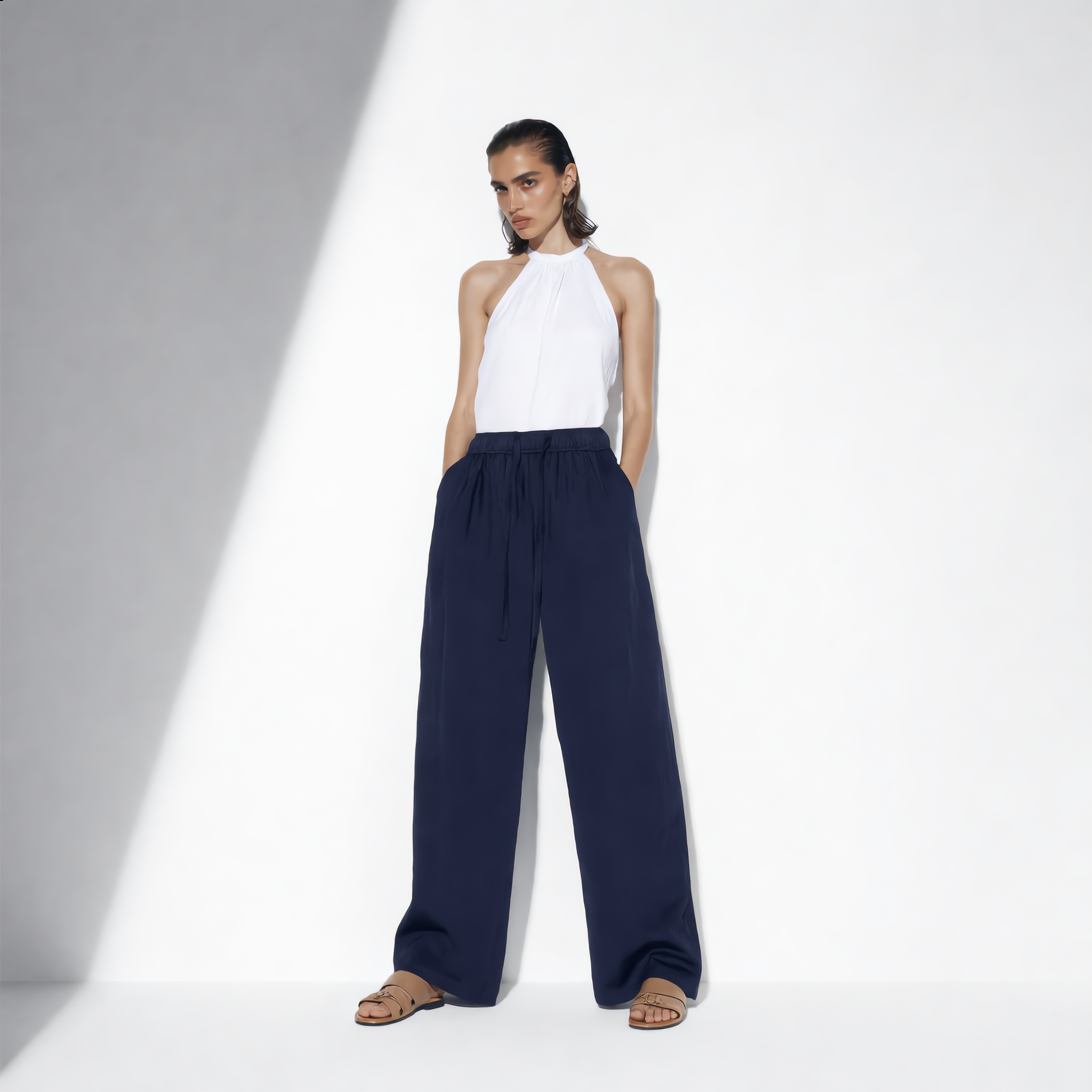 Wide-Leg Cotton Drawstring Pant