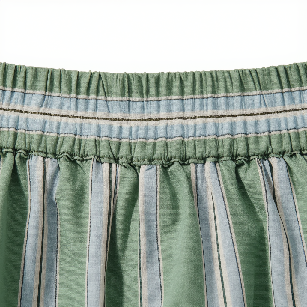 Cotton Stripe Short Smocked Waist