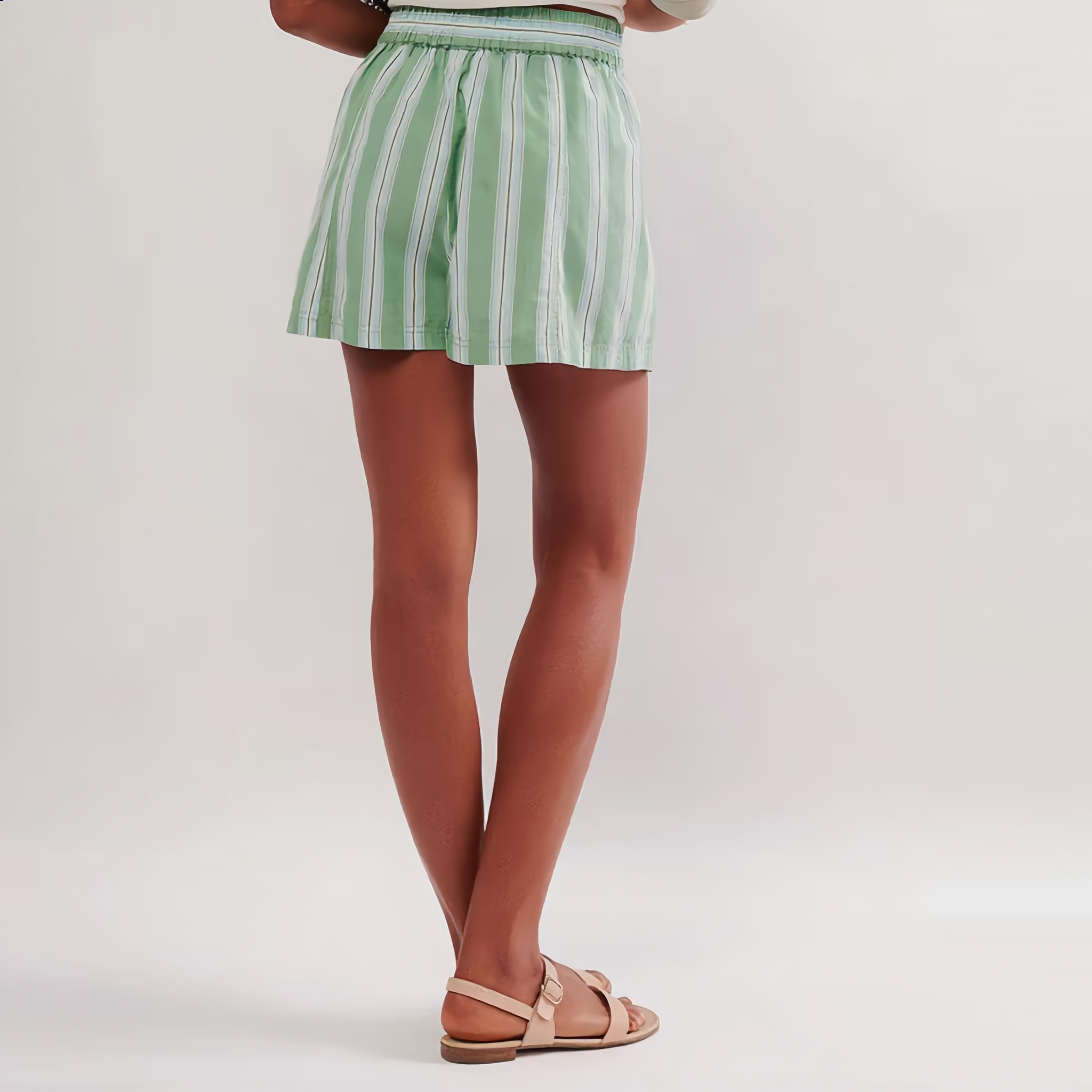 Cotton Stripe Short Smocked Waist
