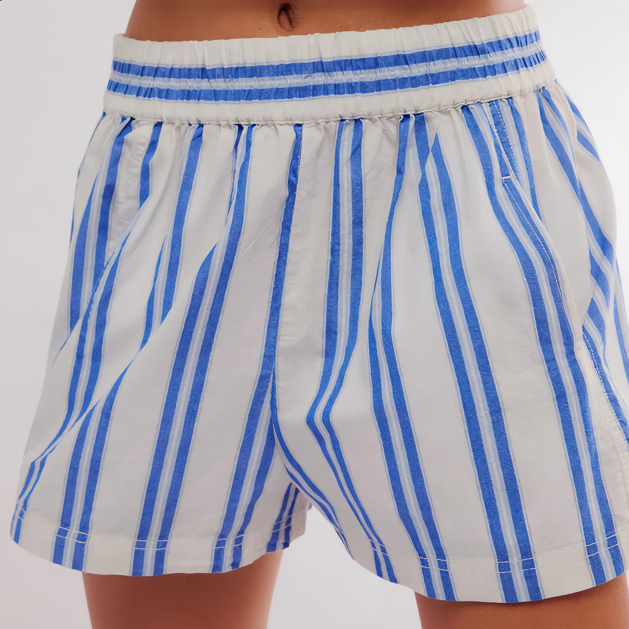 Cotton Stripe Short Smocked Waist