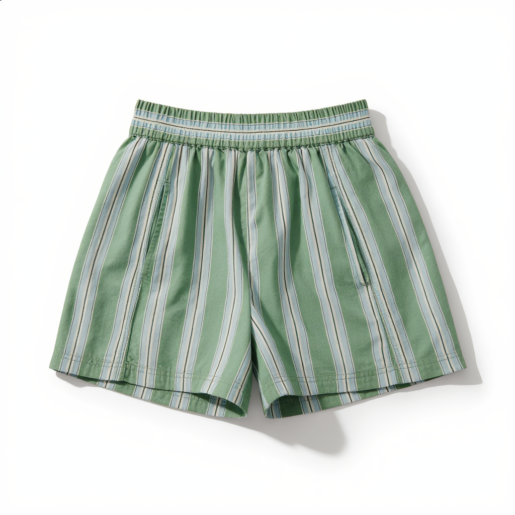 Cotton Stripe Short Smocked Waist