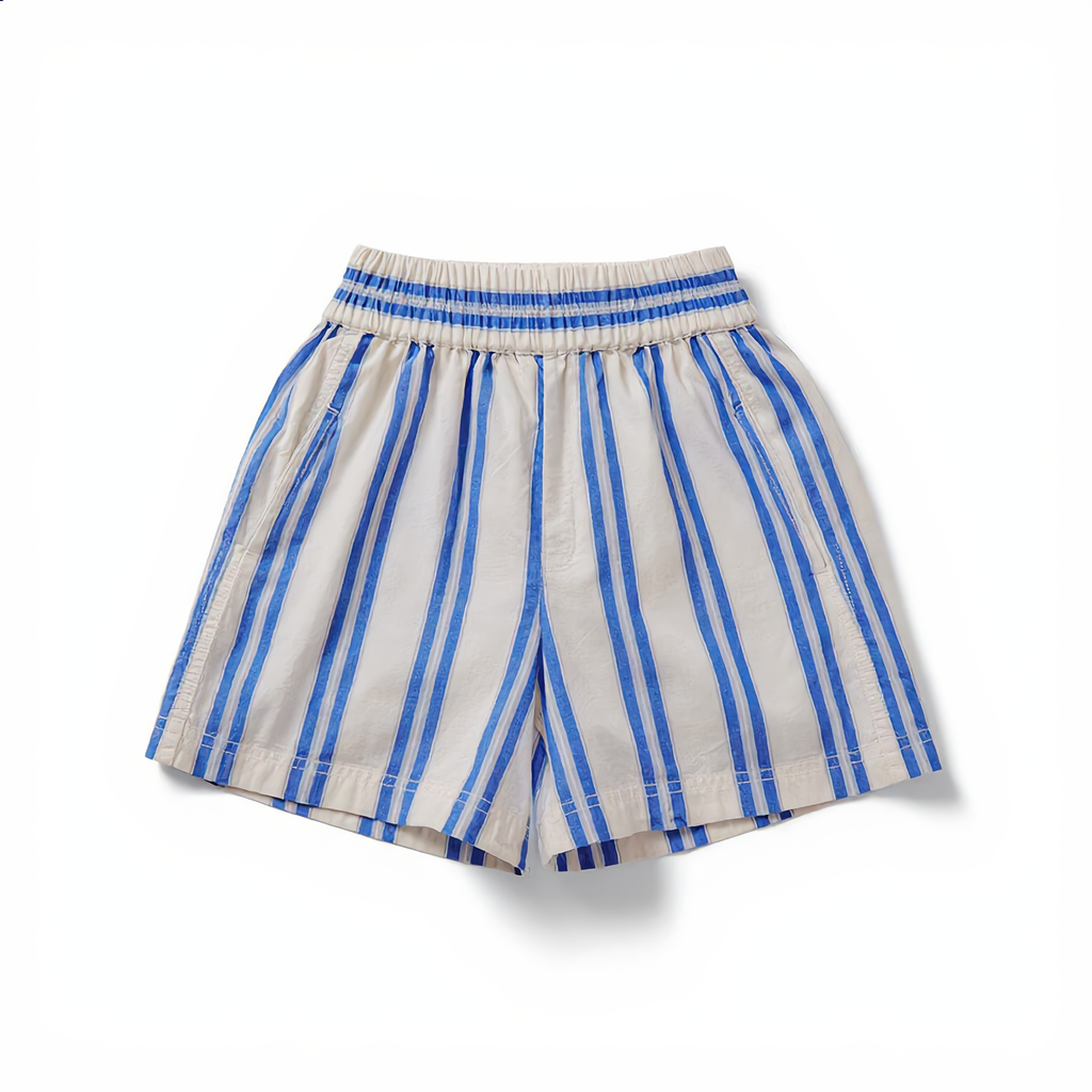 Cotton Stripe Short Smocked Waist