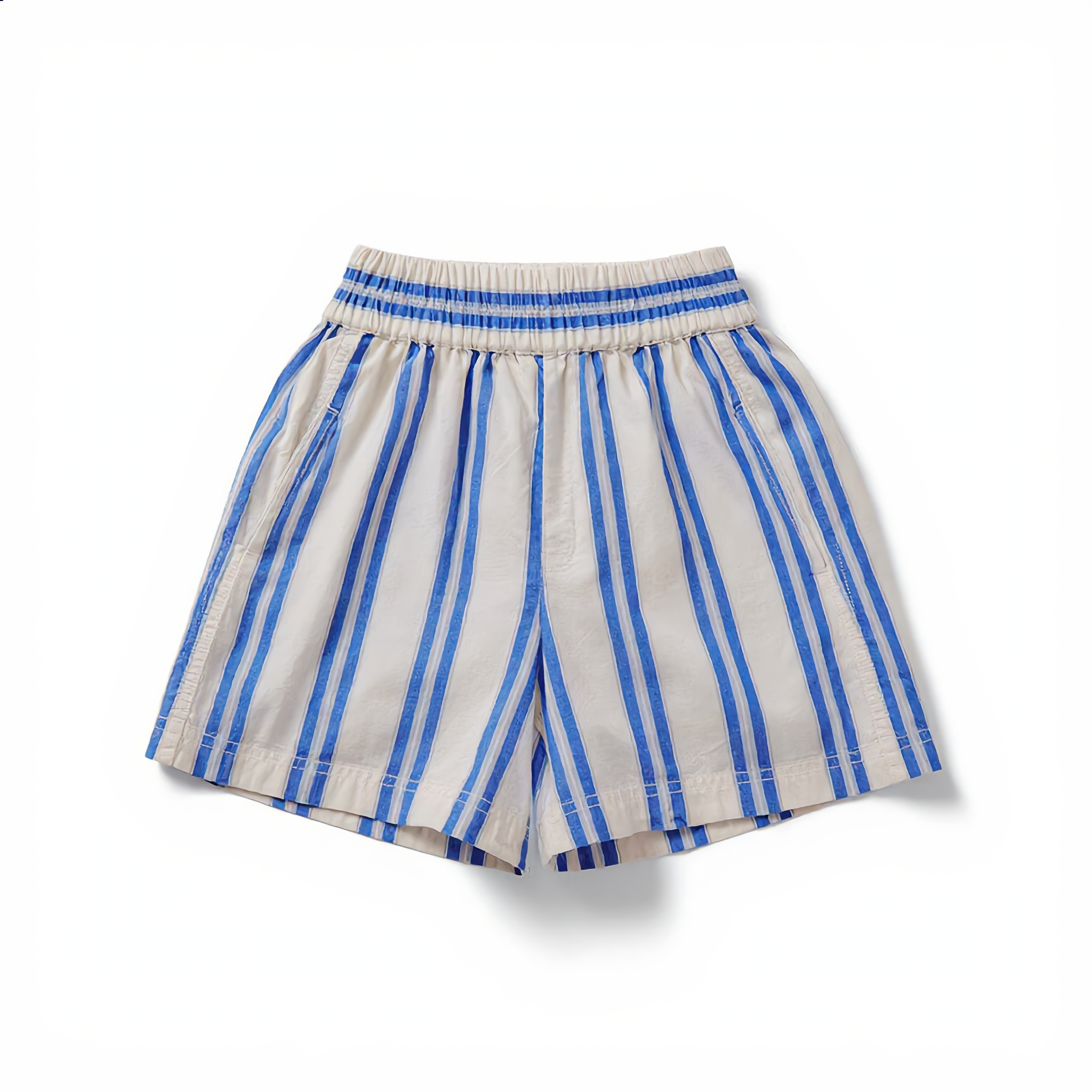 Cotton Stripe Short Smocked Waist