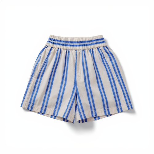 Cotton Stripe Short Smocked Waist
