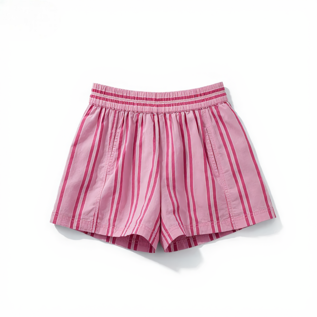 Cotton Stripe Short Smocked Waist
