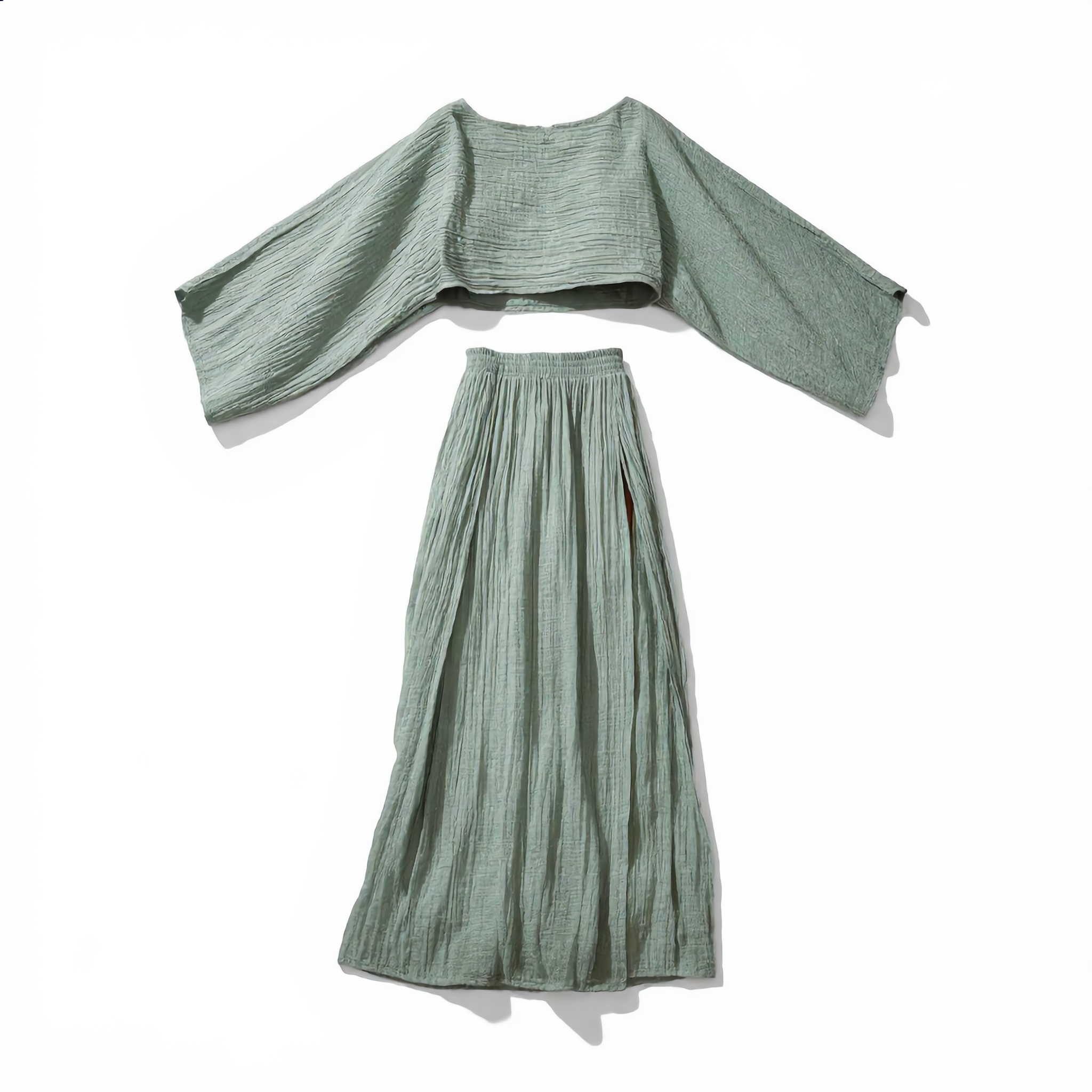 Cotton Linen Flare Sleeve High Slit Set