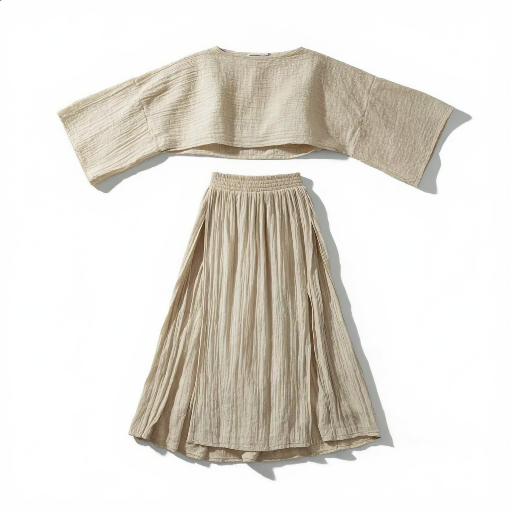 Cotton Linen Flare Sleeve High Slit Set