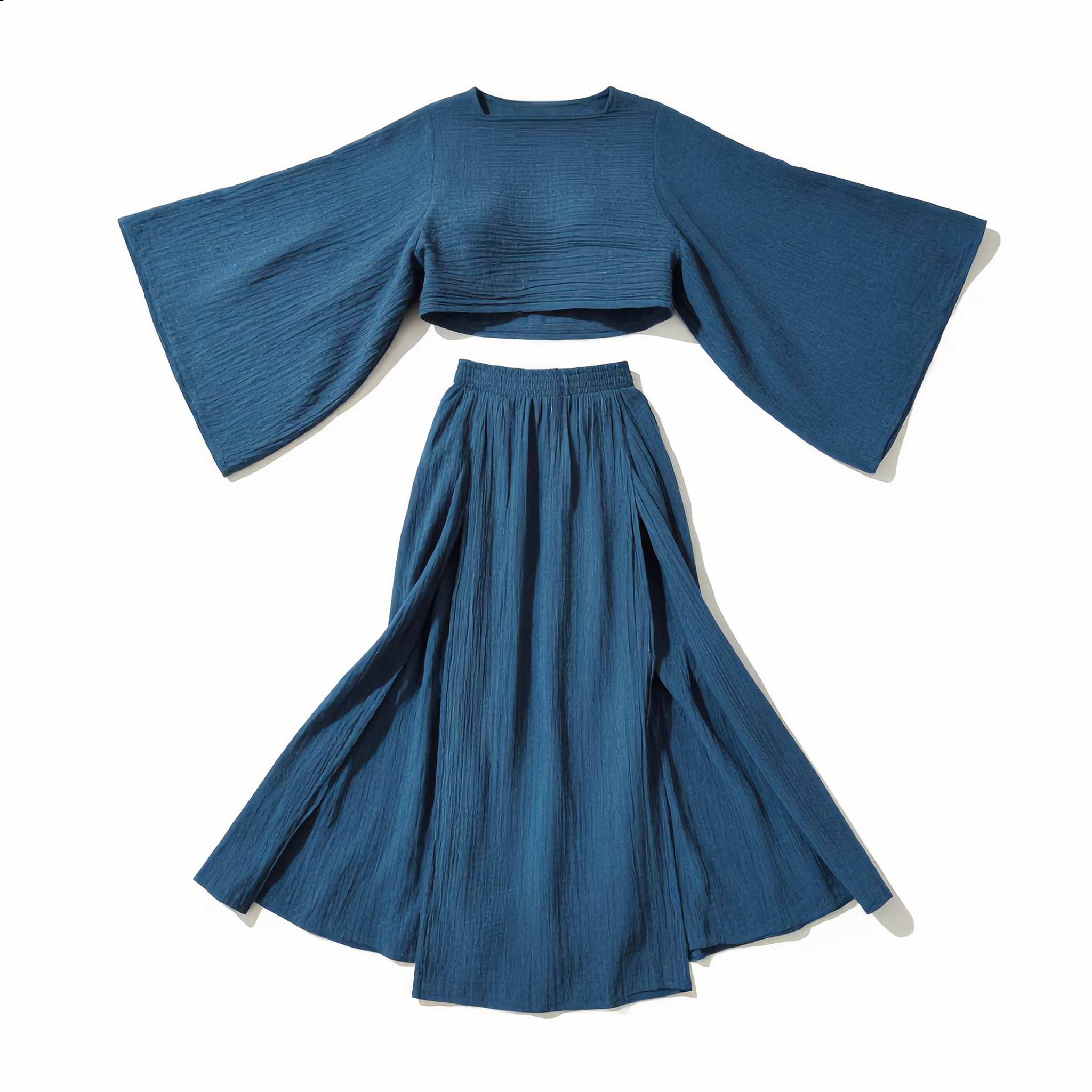 Cotton Linen Flare Sleeve High Slit Set