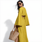 Cotton Linen Flare Sleeve High Slit Set
