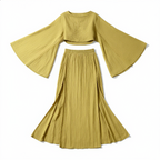 Cotton Linen Flare Sleeve High Slit Set