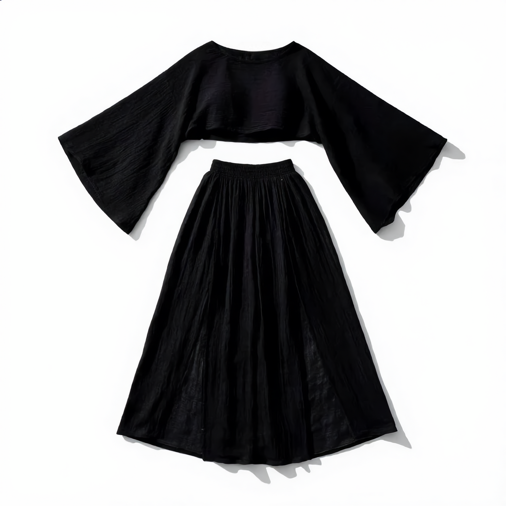 Cotton Linen Flare Sleeve High Slit Set