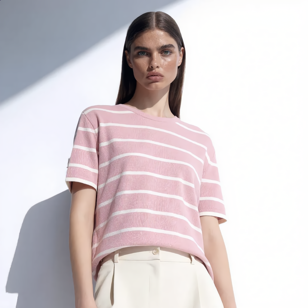 Striped Round Neck Cotton T-Shirt