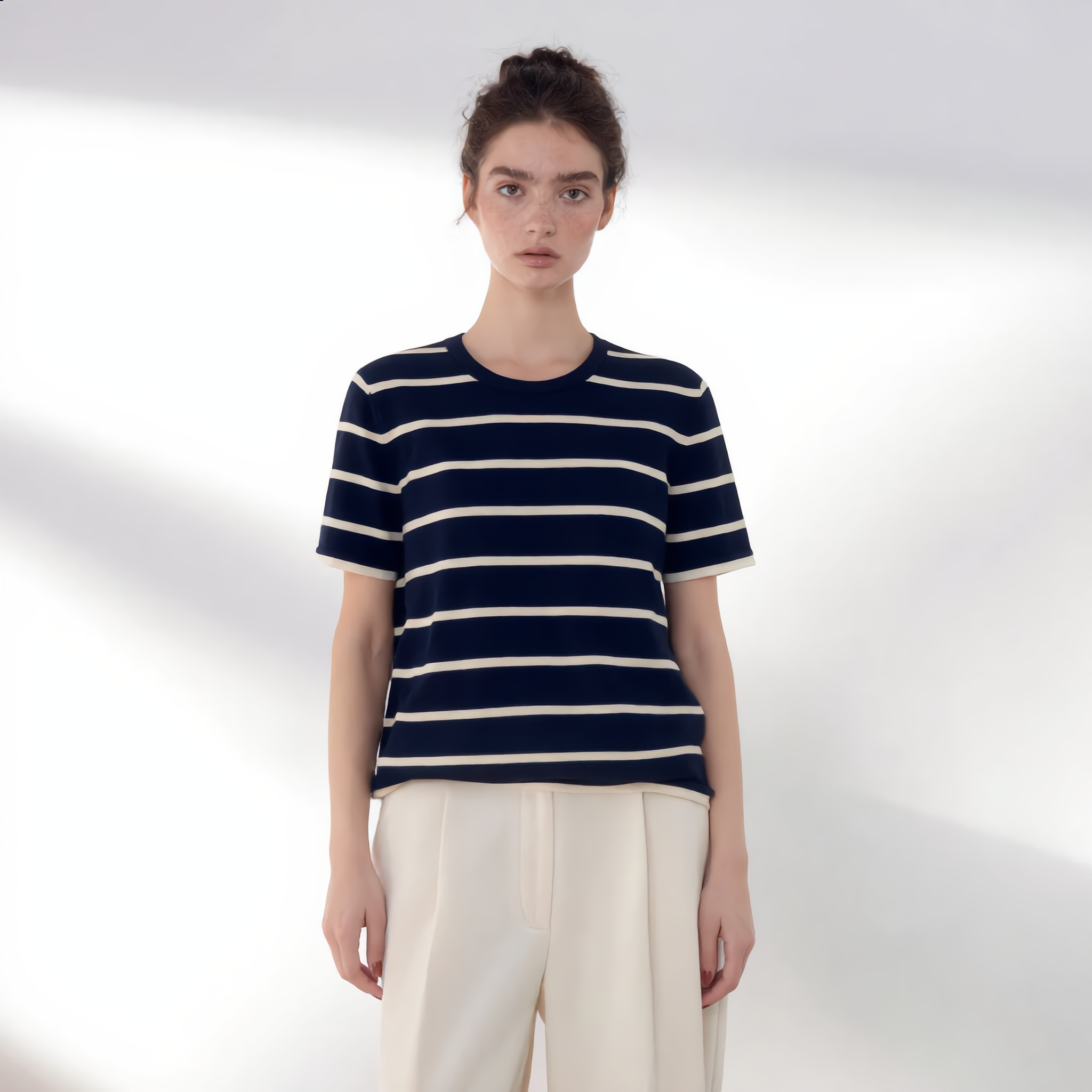 Striped Round Neck Cotton T-Shirt