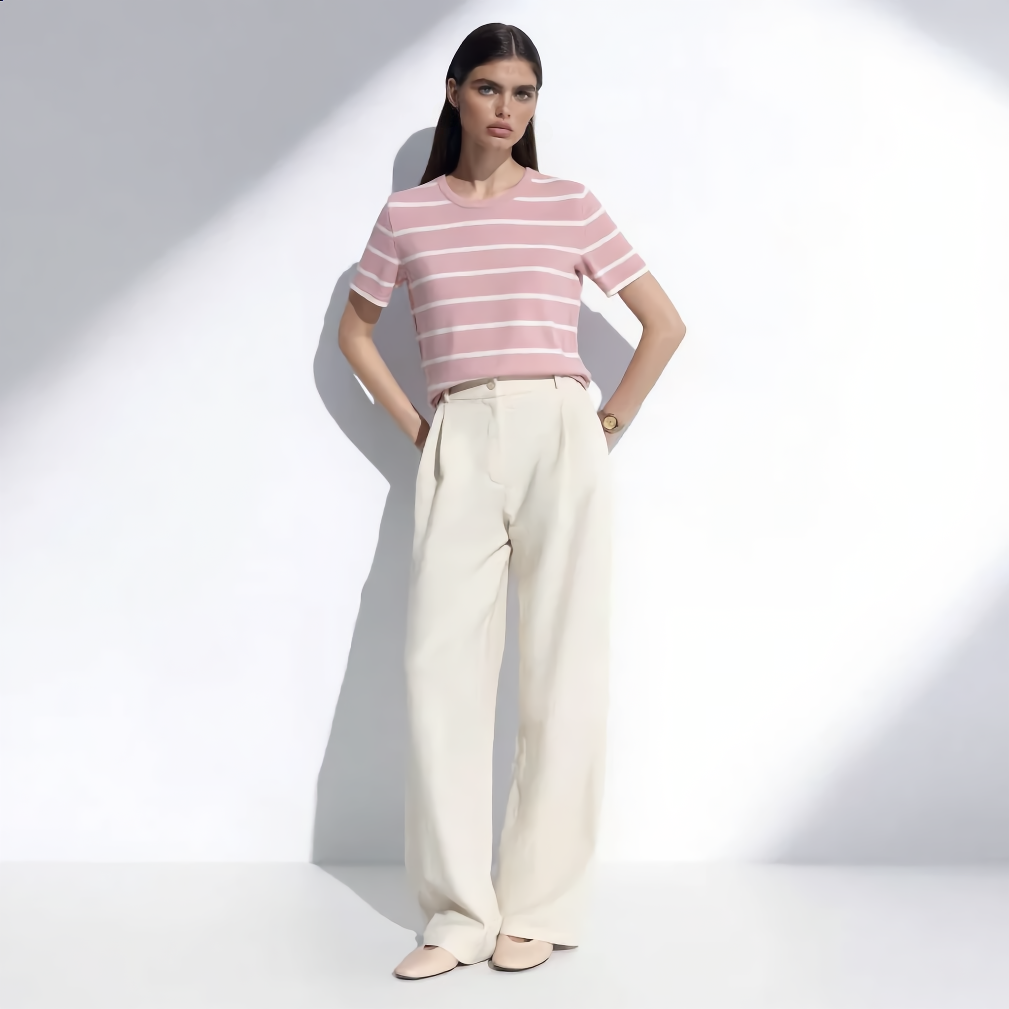Striped Round Neck Cotton T-Shirt