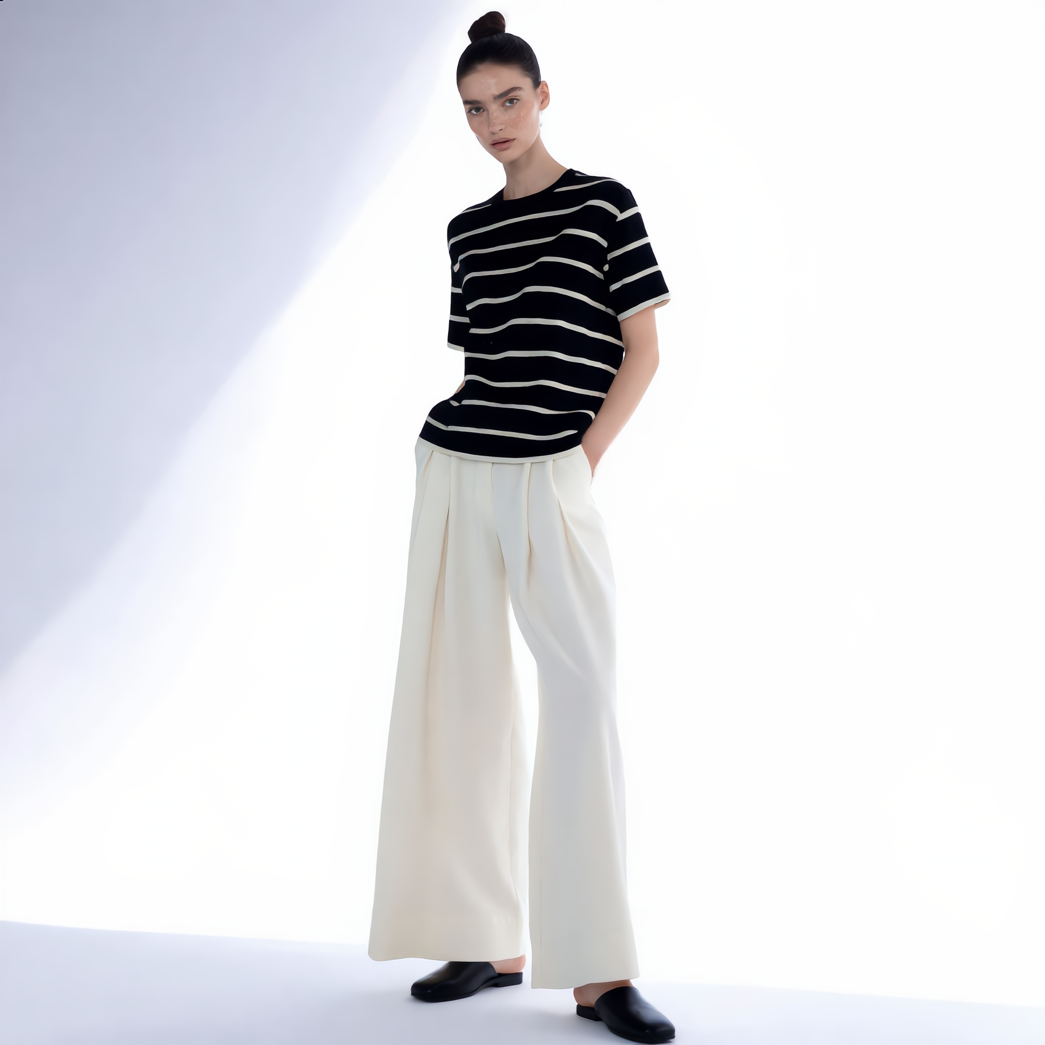 Striped Round Neck Cotton T-Shirt
