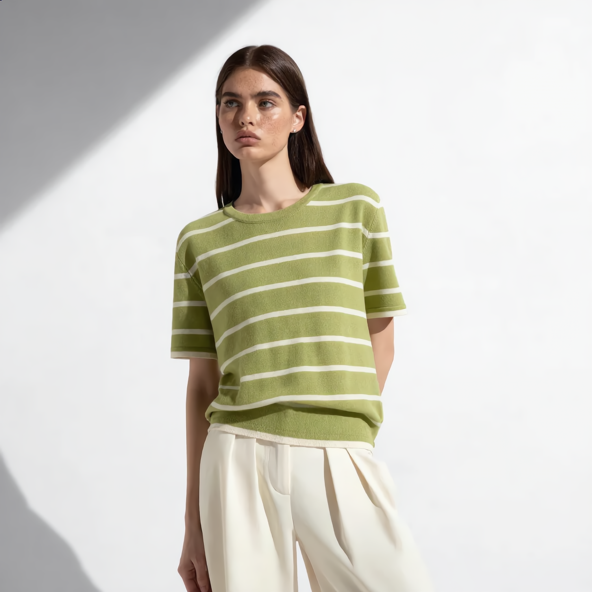 Striped Round Neck Cotton T-Shirt