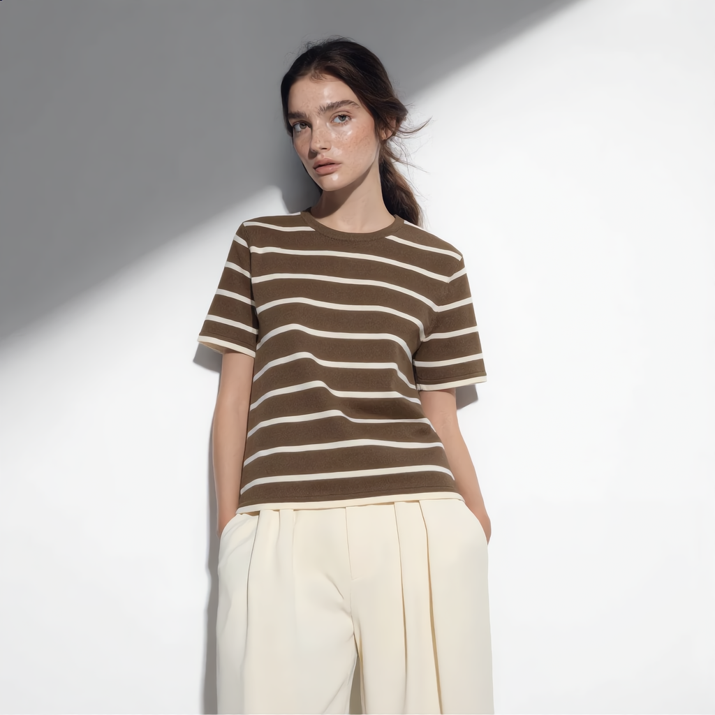 Striped Round Neck Cotton T-Shirt