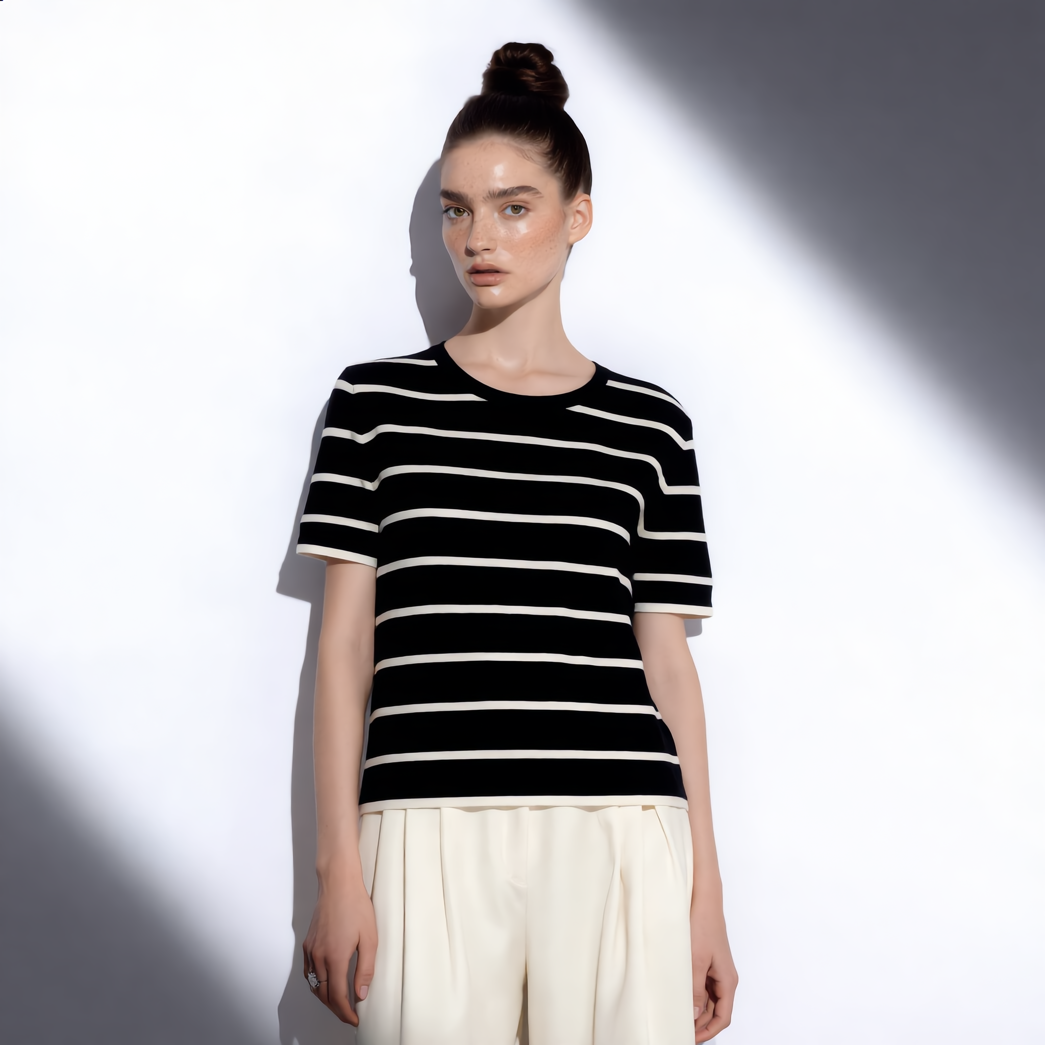 Striped Round Neck Cotton T-Shirt