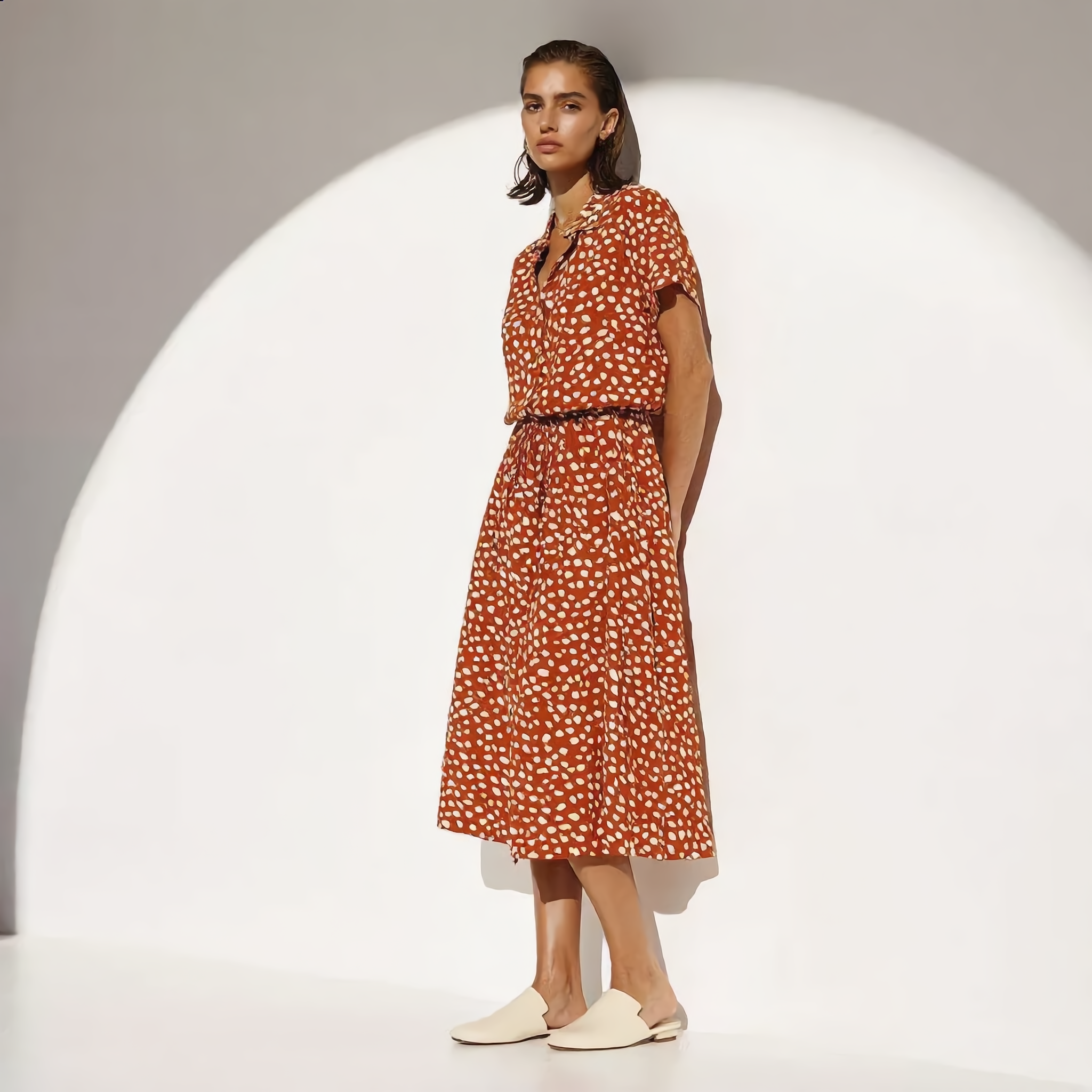 Printed Belted Shirt Dress