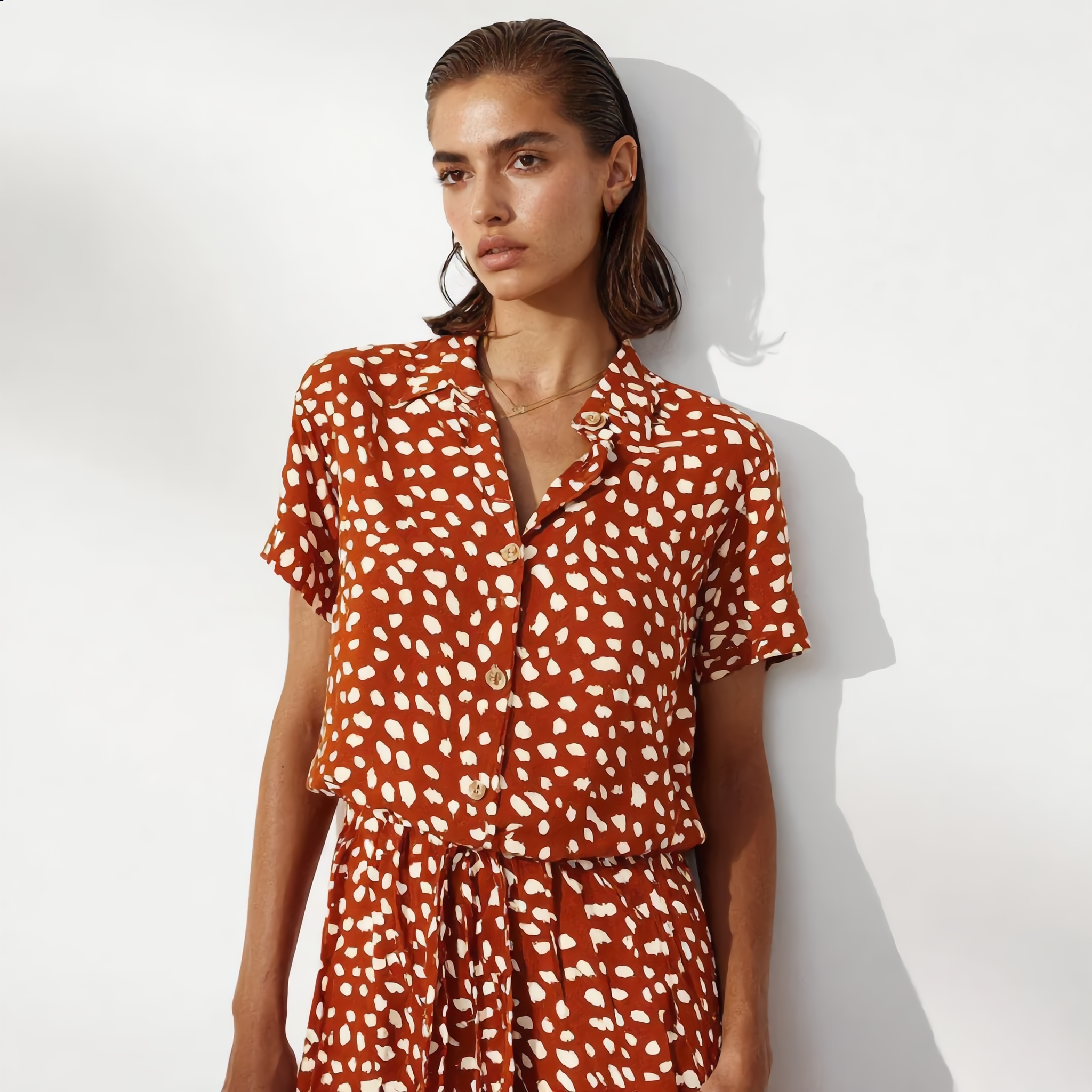 Printed Belted Shirt Dress