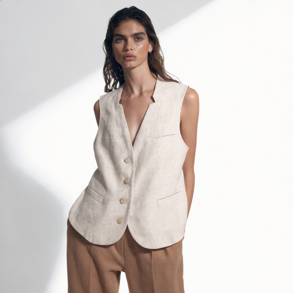 Tailored Linen Cotton Blend Vest