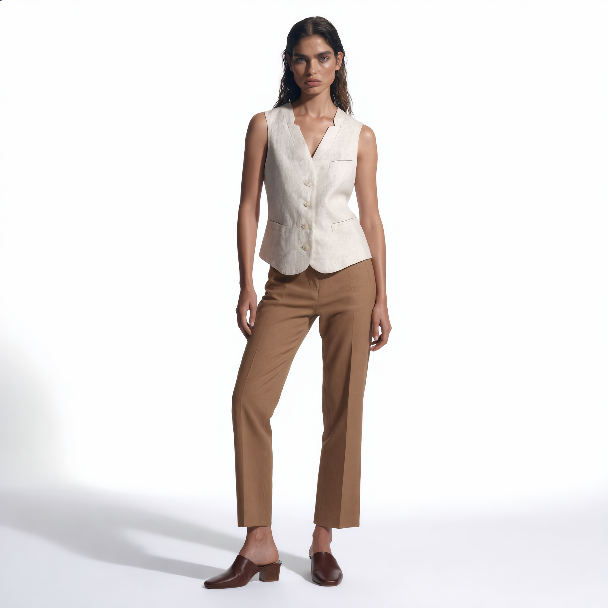 Tailored Linen Cotton Blend Vest