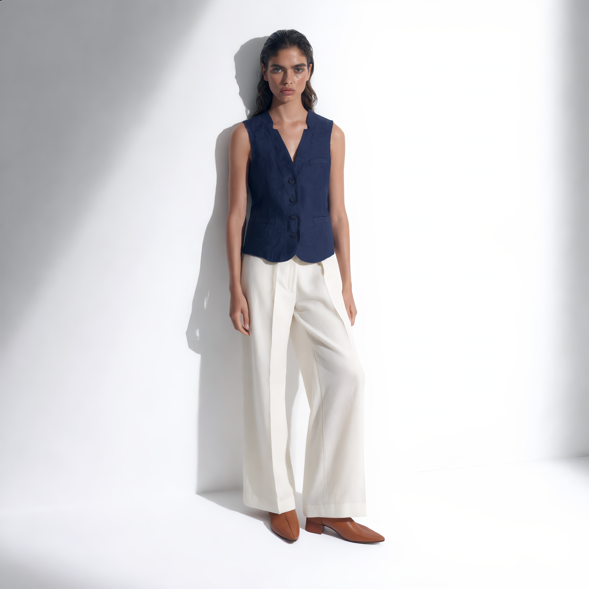 Tailored Linen Cotton Blend Vest