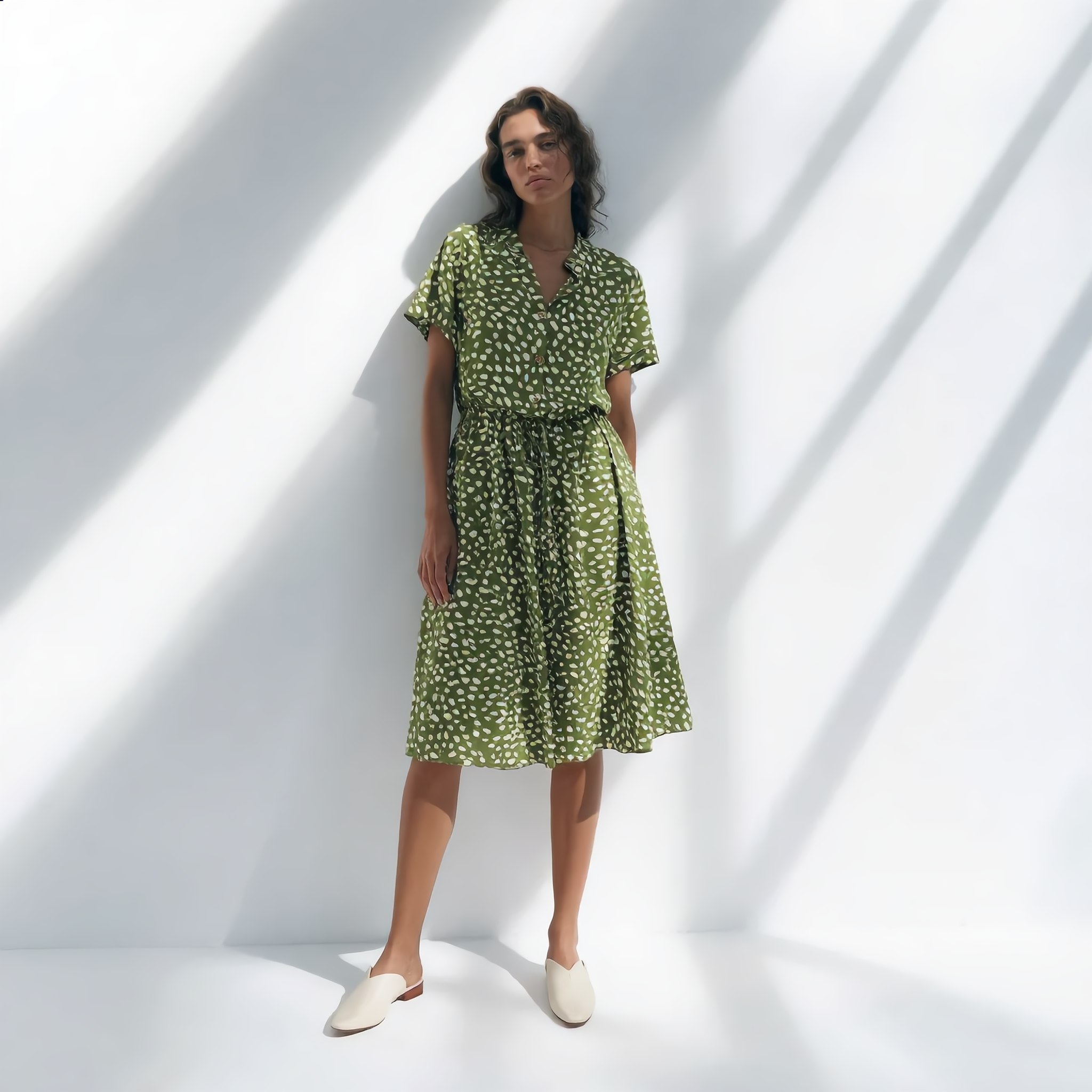 Printed Belted Shirt Dress