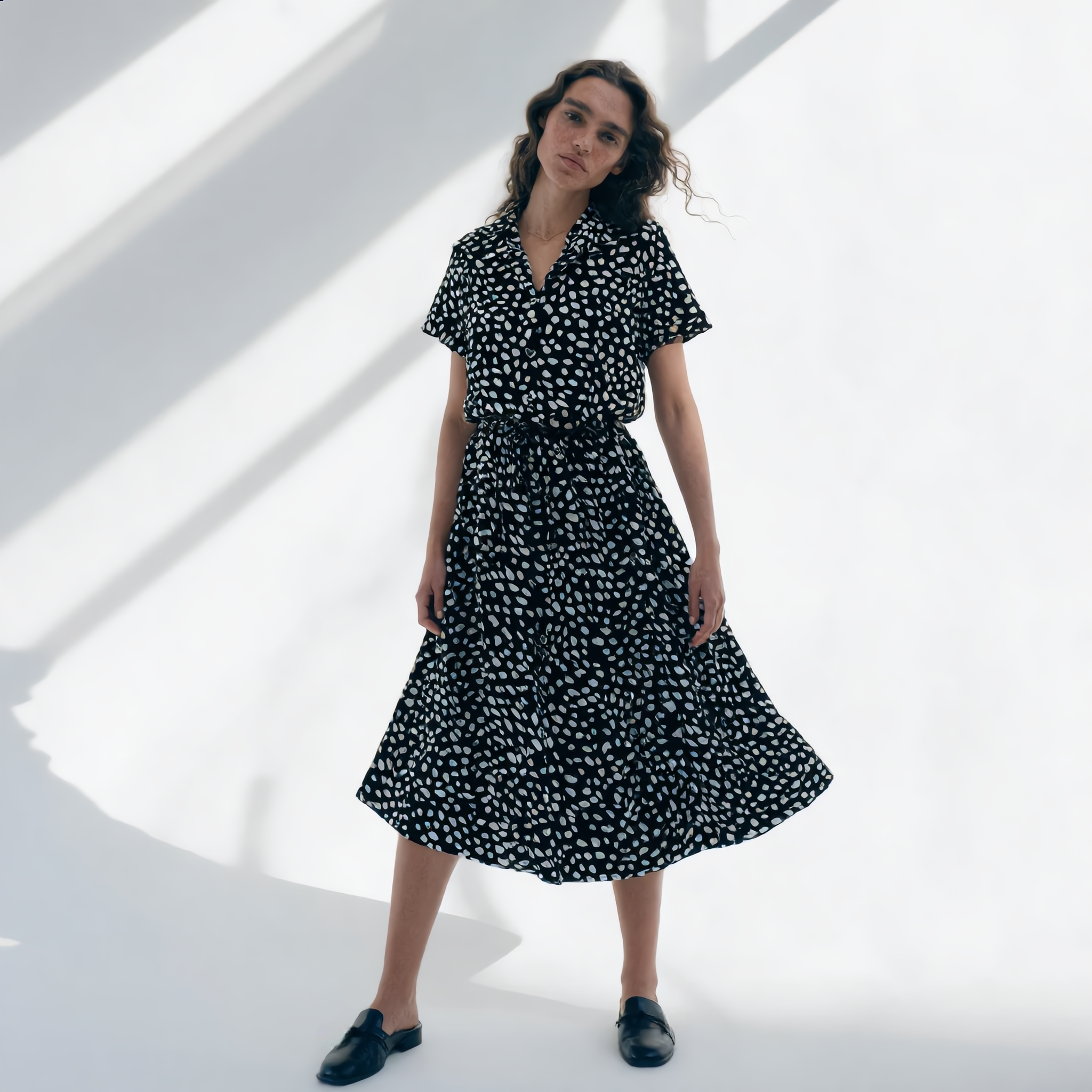 Printed Belted Shirt Dress