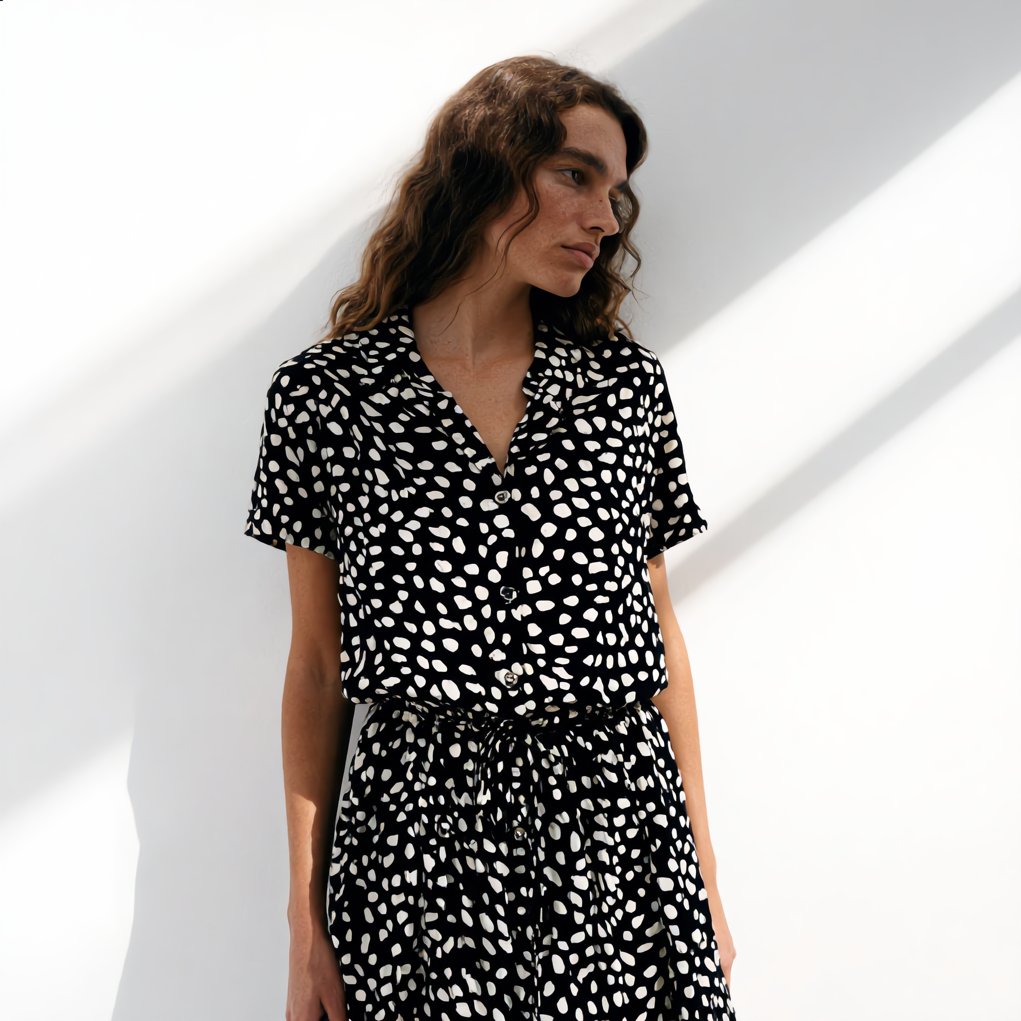 Printed Belted Shirt Dress