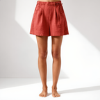 Linen Short High Waist Pleated