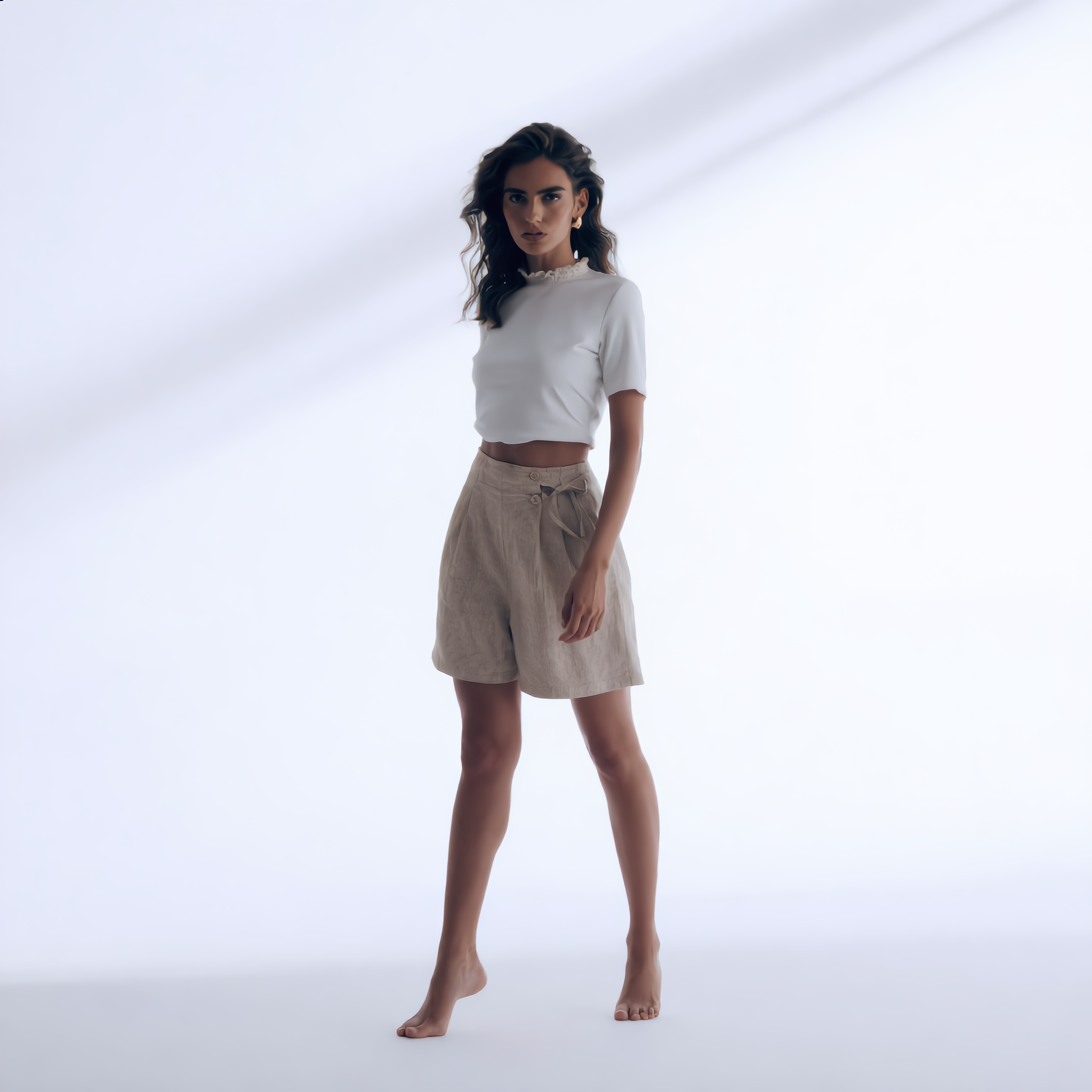 Linen Short High Waist Pleated