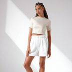 Linen Short High Waist Pleated