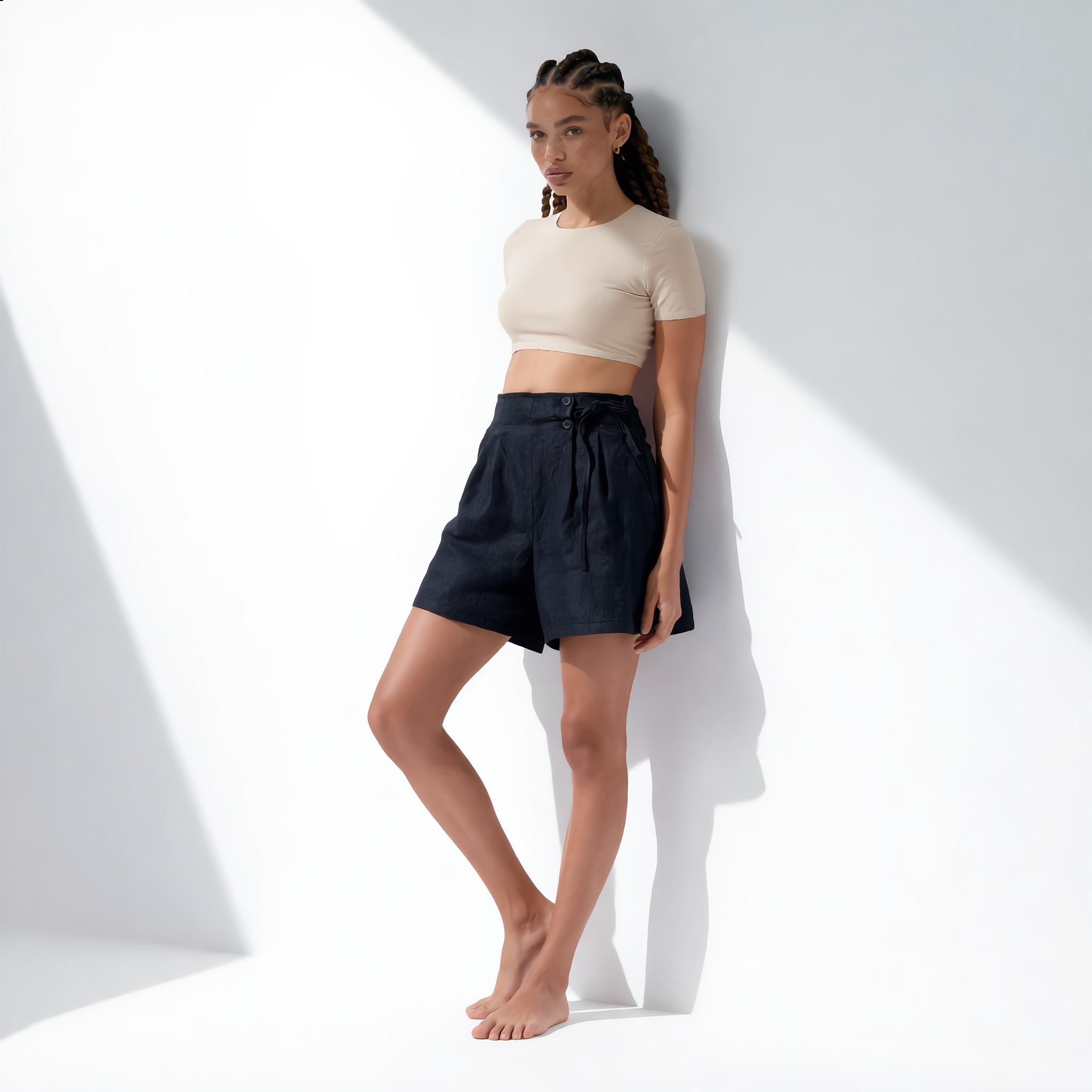 Linen Short High Waist Pleated