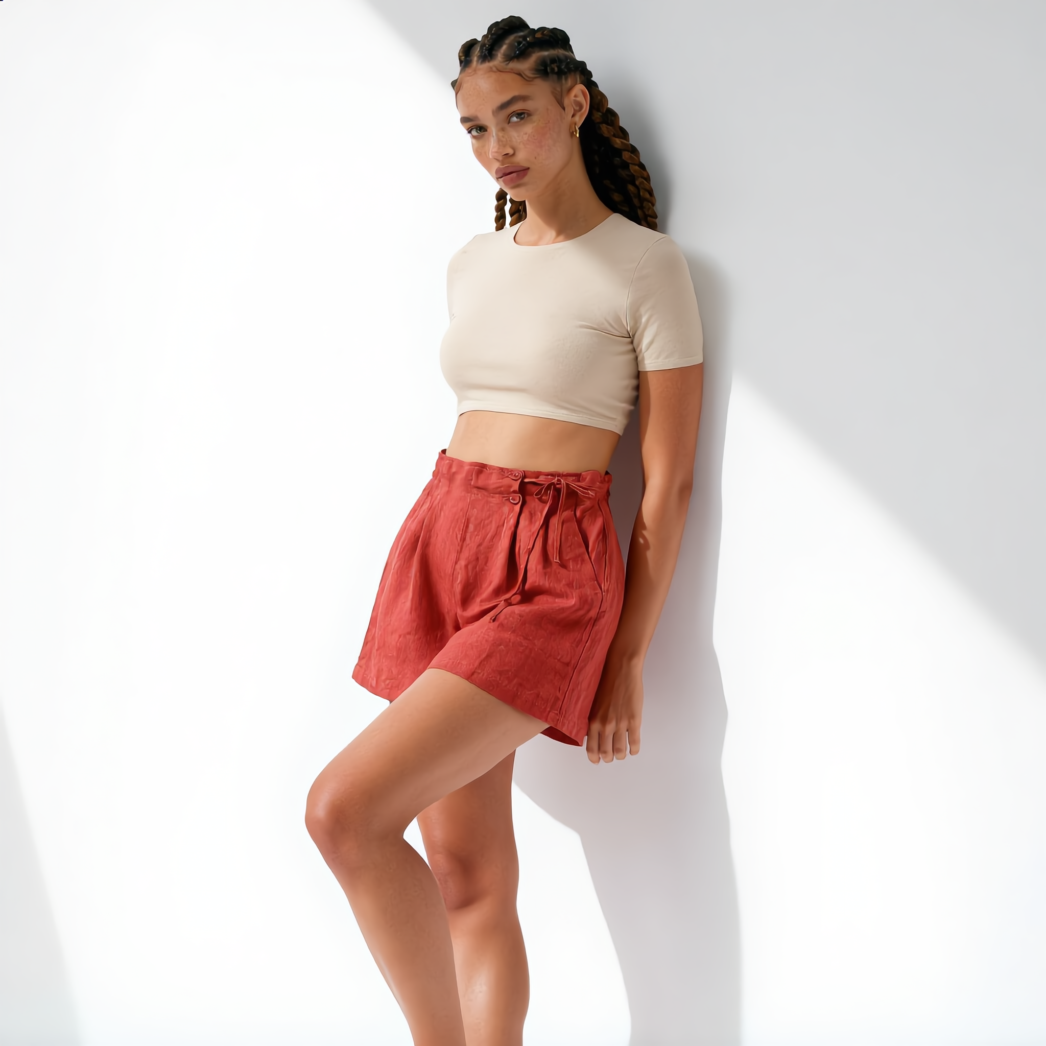 Linen Short High Waist Pleated