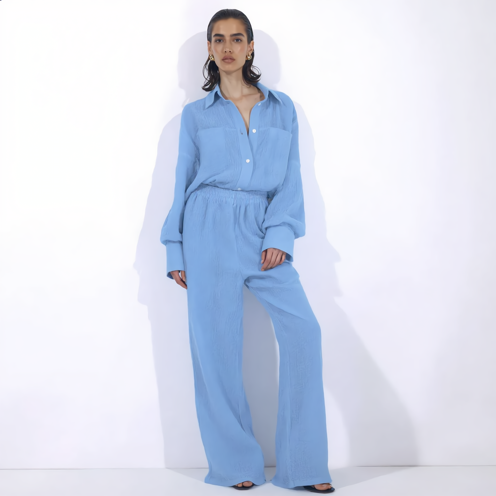 Cotton Oversized Shirt & Wide-Leg Pant Set
