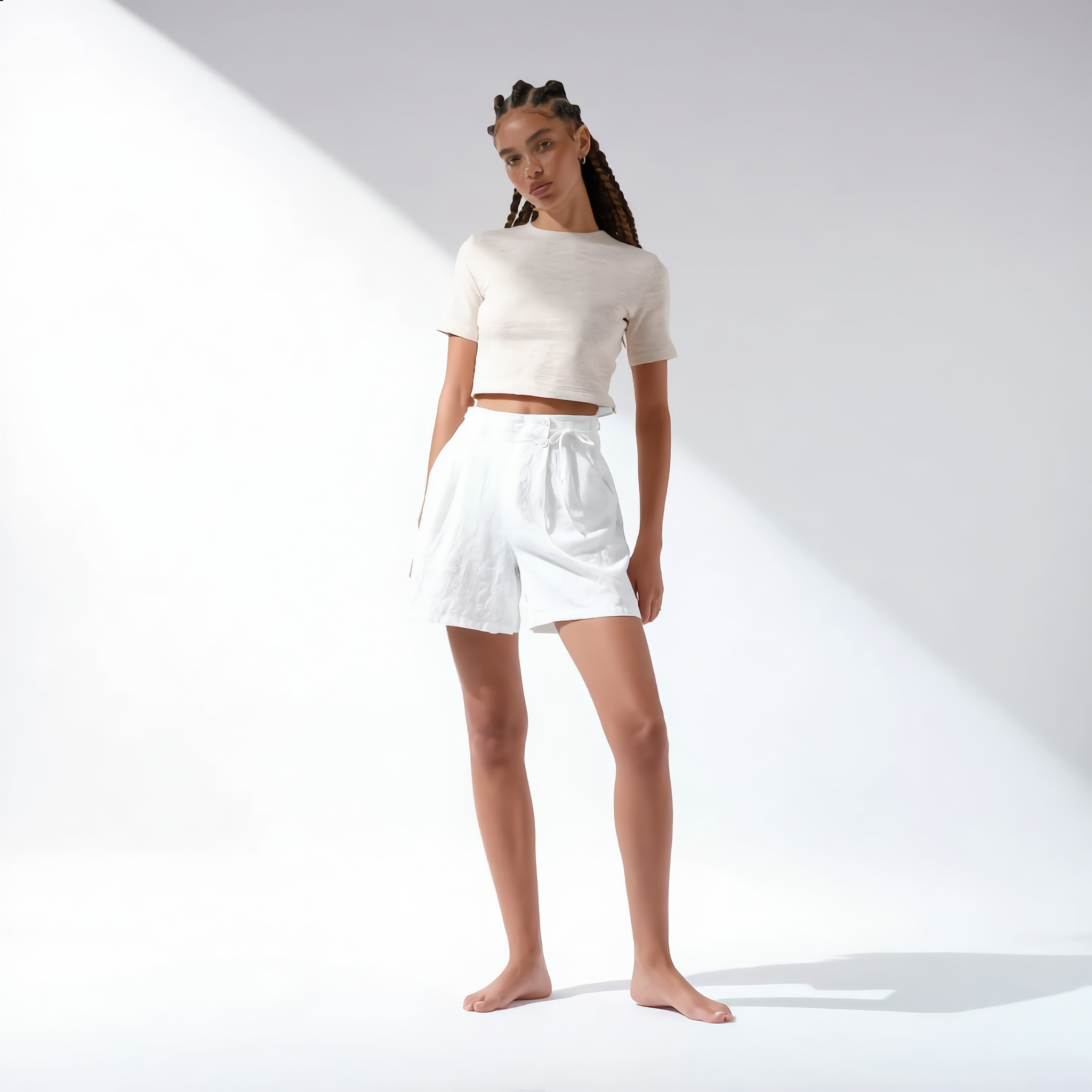 Linen Short High Waist Pleated
