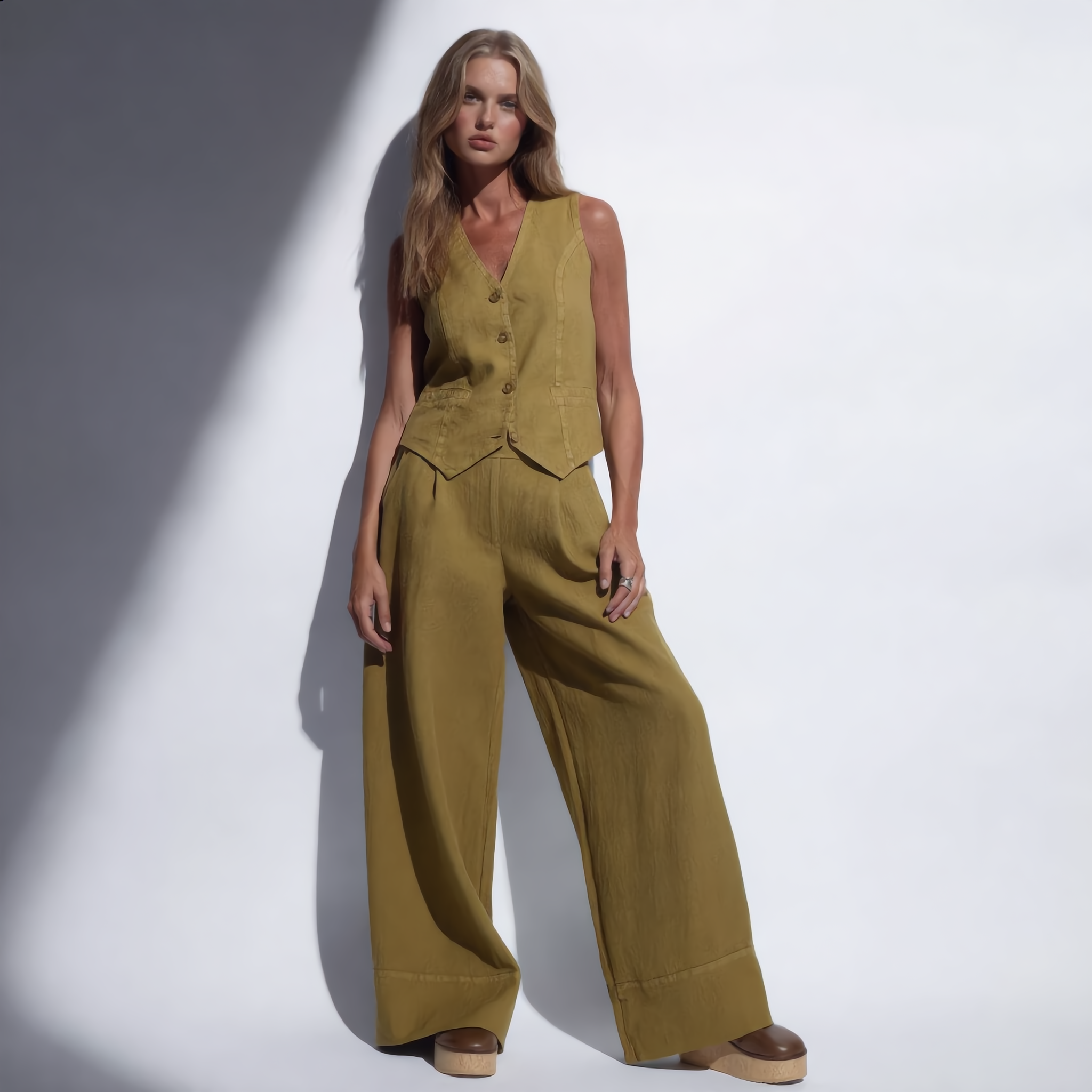Cotton Vest Trousers Set Elasticated Waist