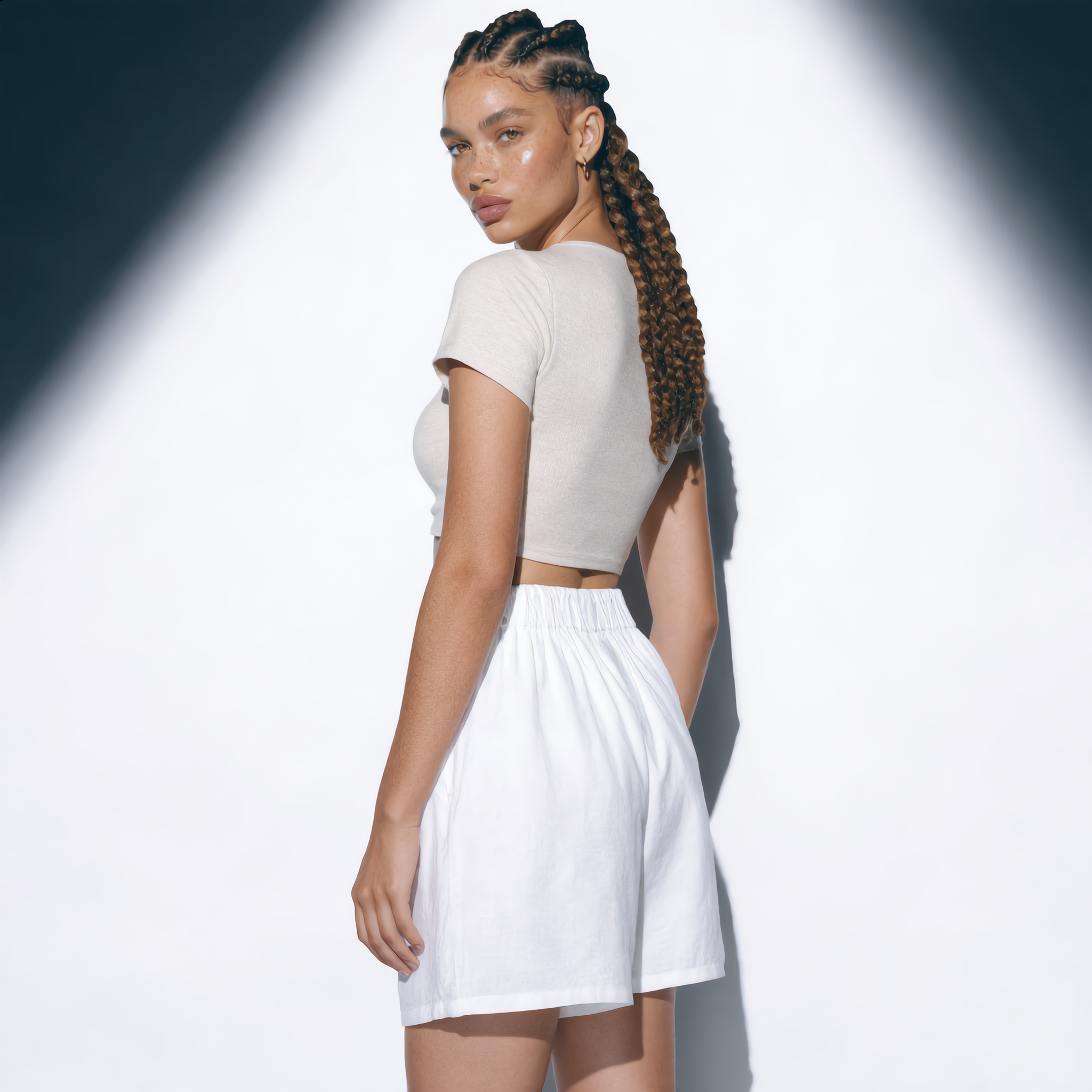 Linen Short High Waist Pleated