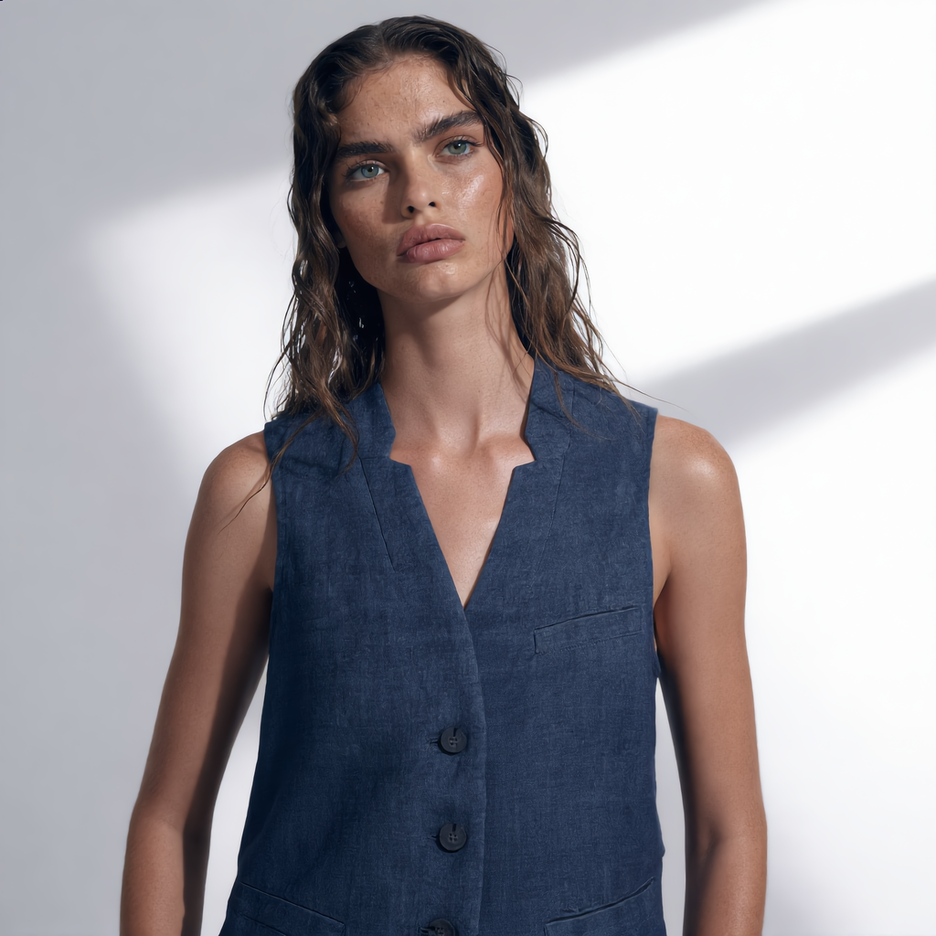 Tailored Linen Cotton Blend Vest