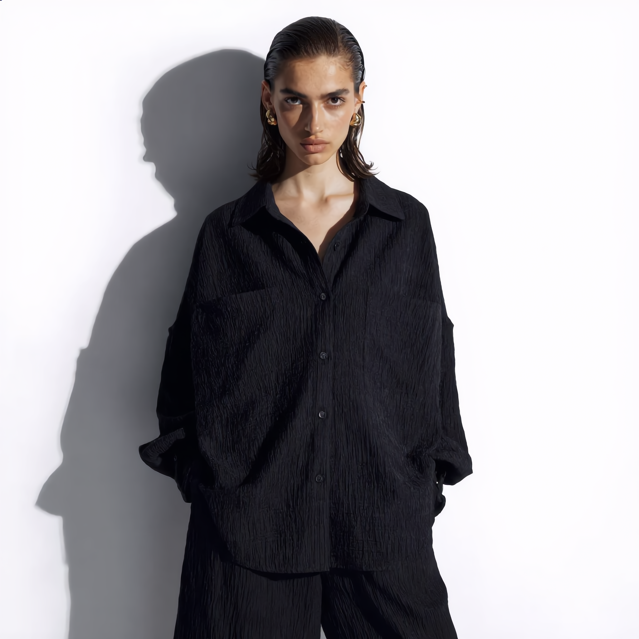 Cotton Oversized Shirt & Wide-Leg Pant Set