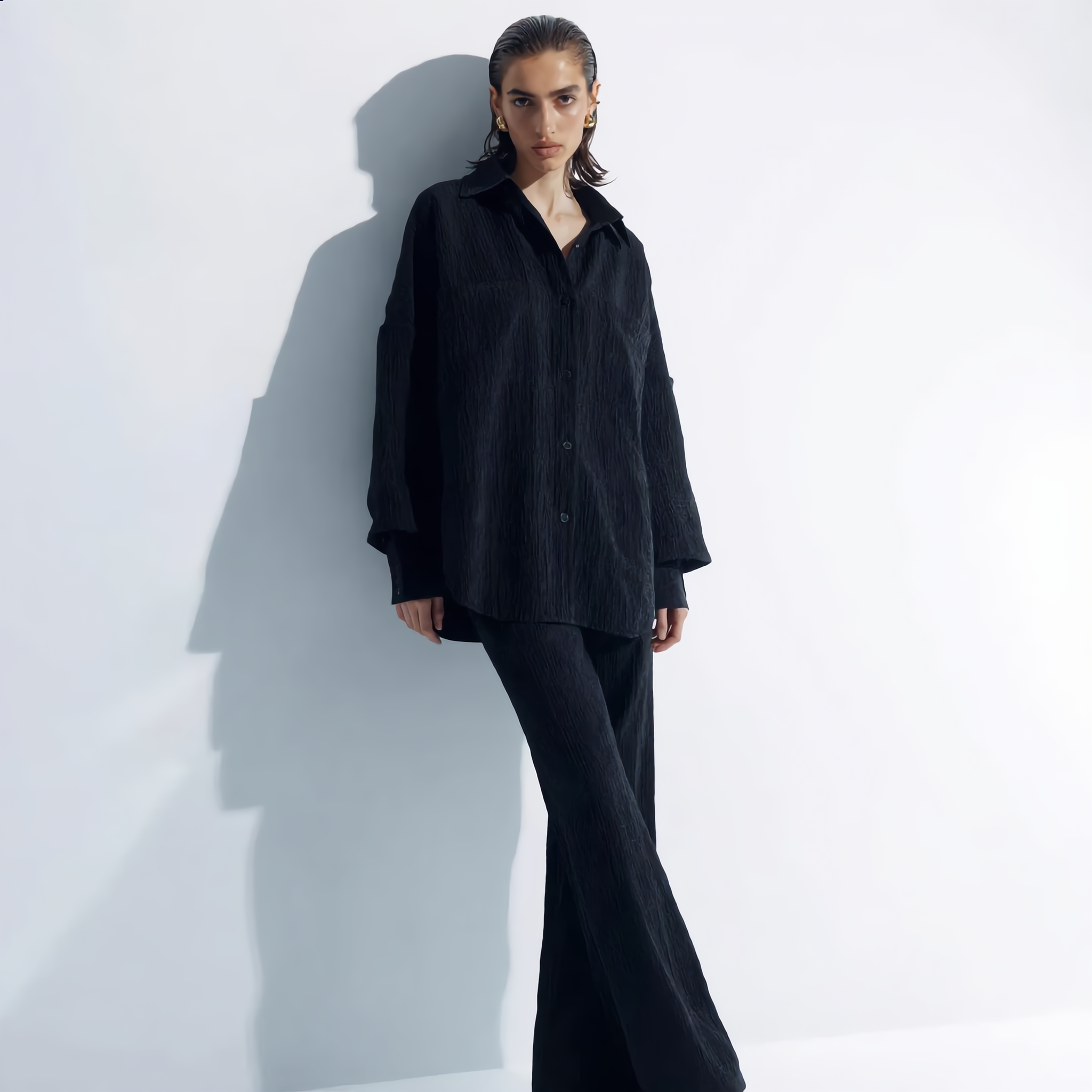 Cotton Oversized Shirt & Wide-Leg Pant Set